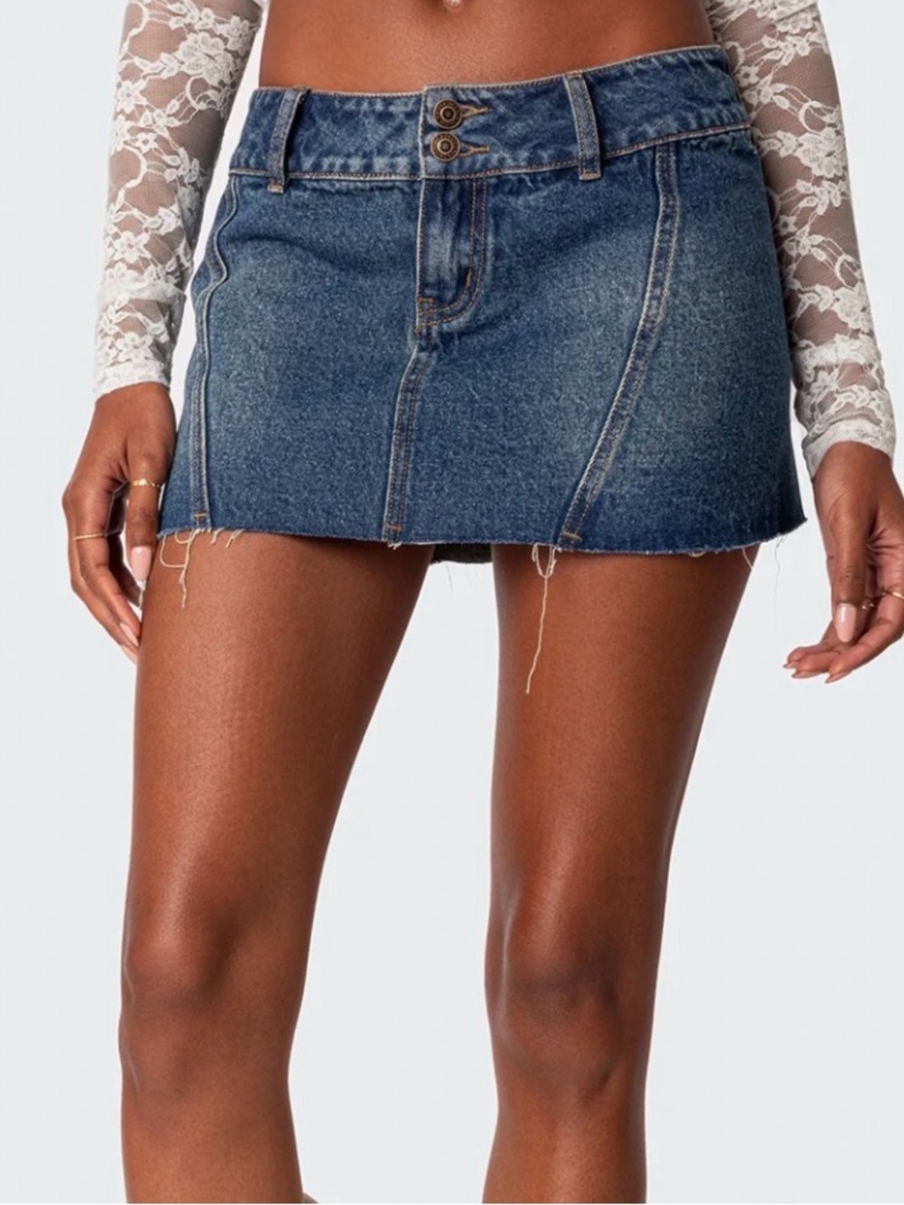 Edikted Denim Mini Skirt NEW NWT Donnie Raw Edge - Size XS